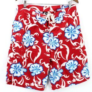 Vintage T & C Surf Designs Swims Shorts Mens Red Drawstring Floral Pattern 36"